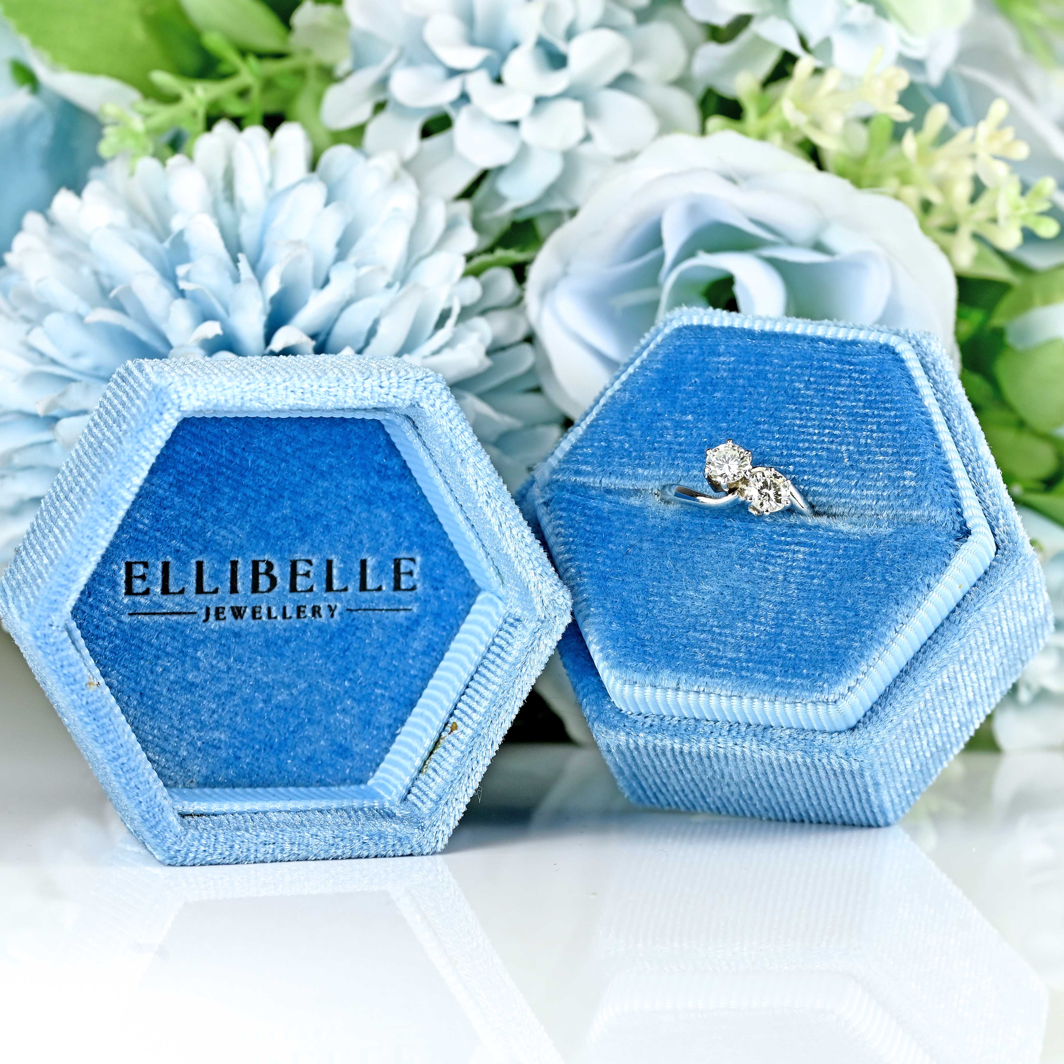 Ellibelle Jewellery Vintage Diamond 18ct White Gold Toi et Moi Crossover Ring (0.50cts)