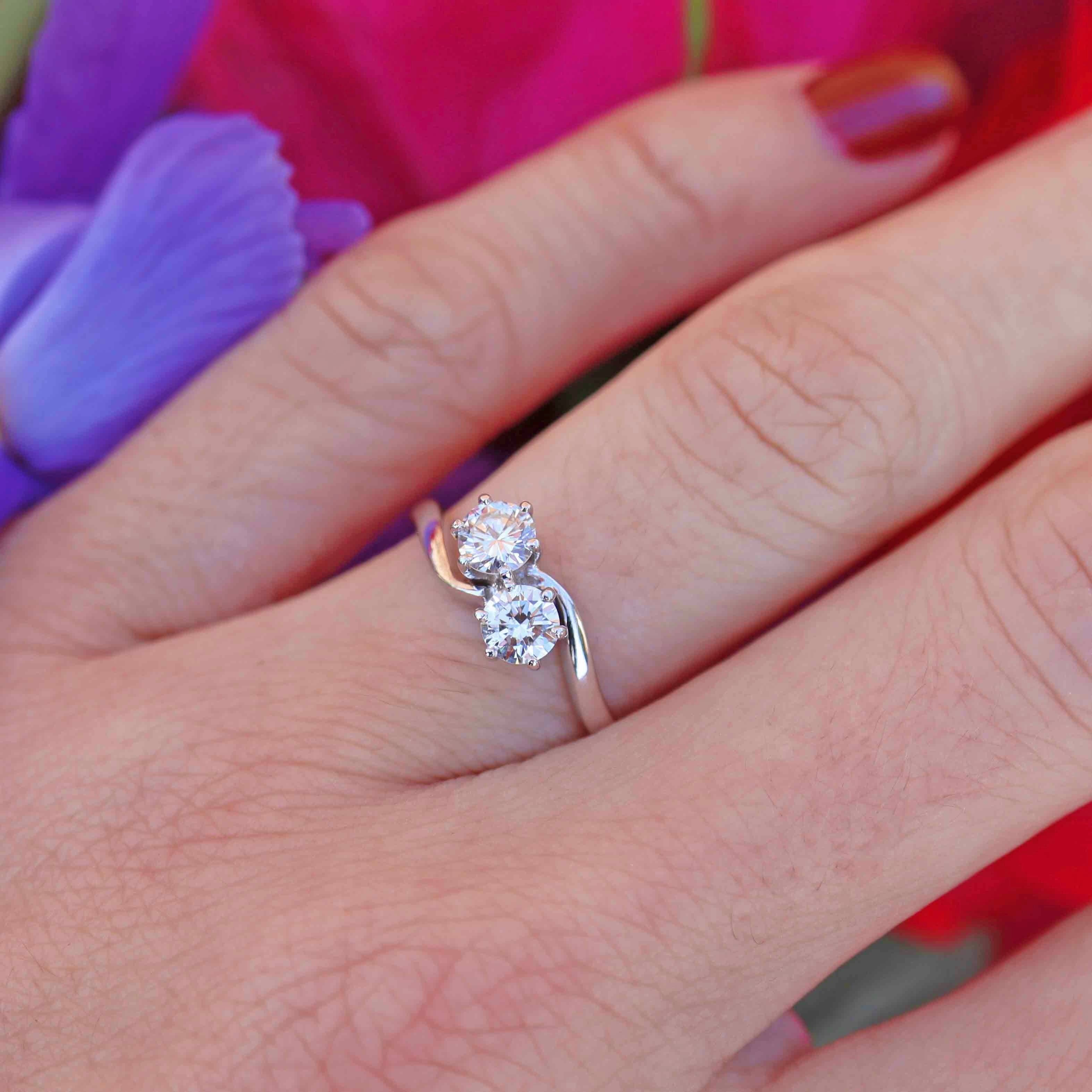 Ellibelle Jewellery Vintage Diamond 18ct White Gold Toi et Moi Crossover Ring (0.50cts)