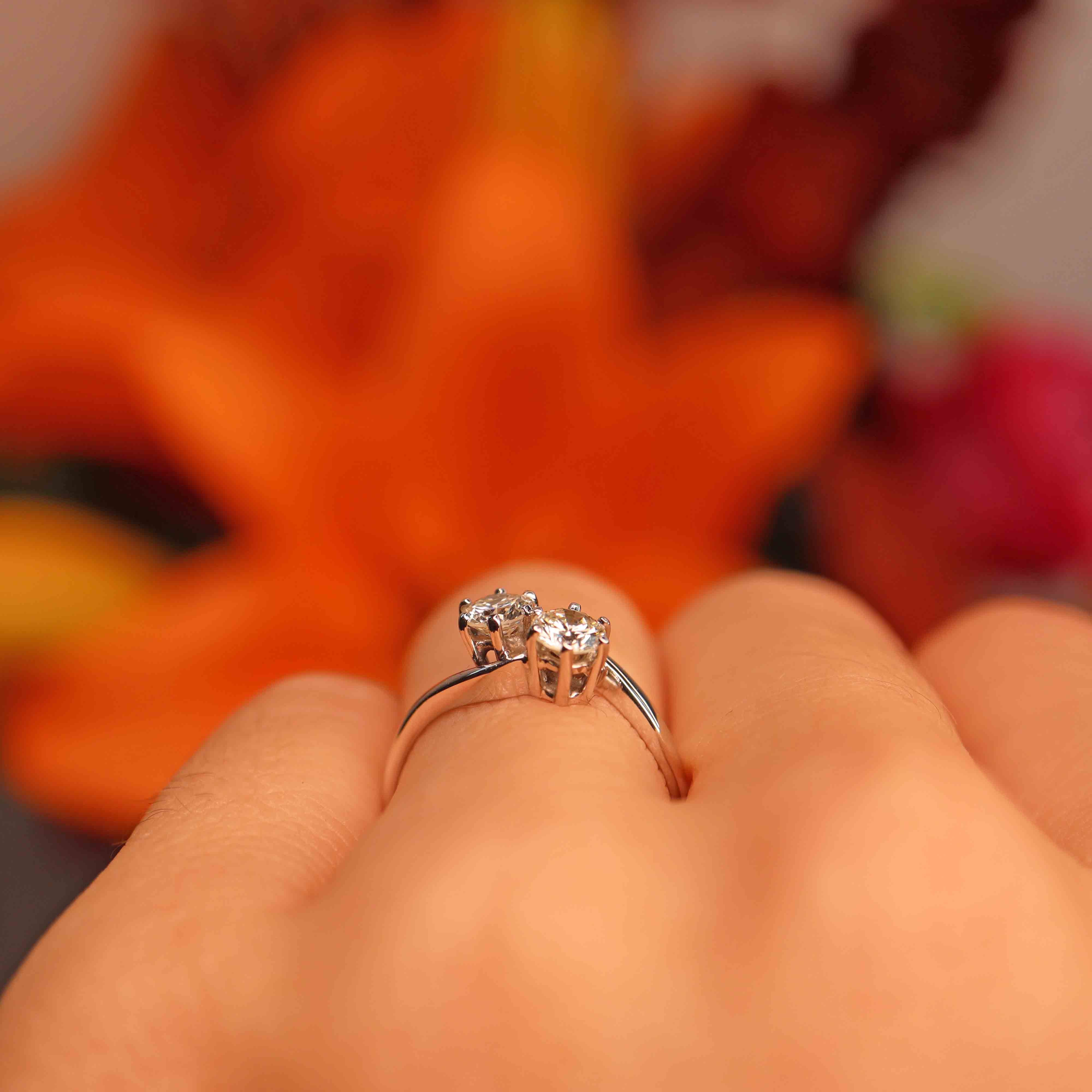 Ellibelle Jewellery Vintage Diamond 18ct White Gold Toi et Moi Crossover Ring (0.50cts)