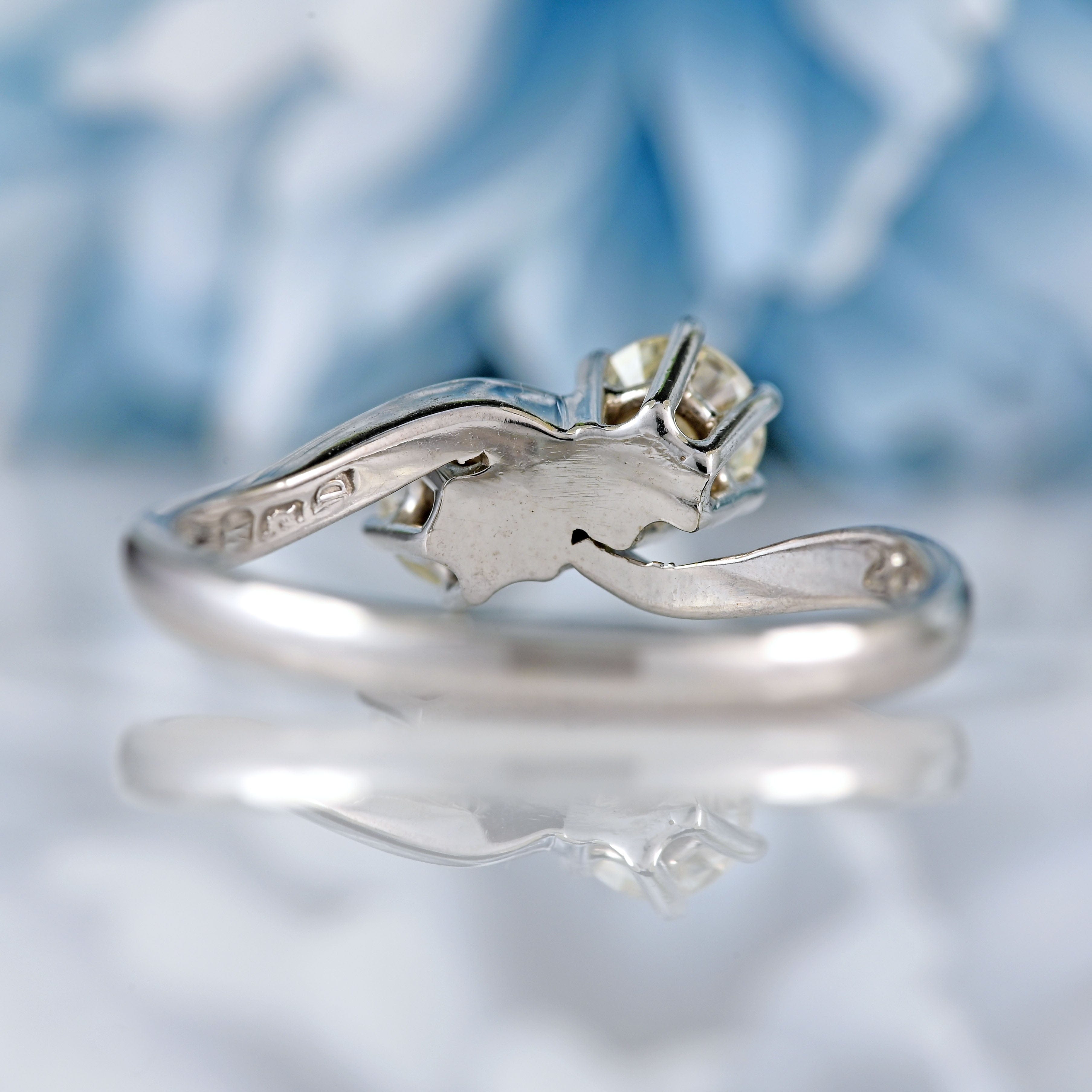 Ellibelle Jewellery Vintage Diamond 18ct White Gold Toi et Moi Crossover Ring (0.50cts)