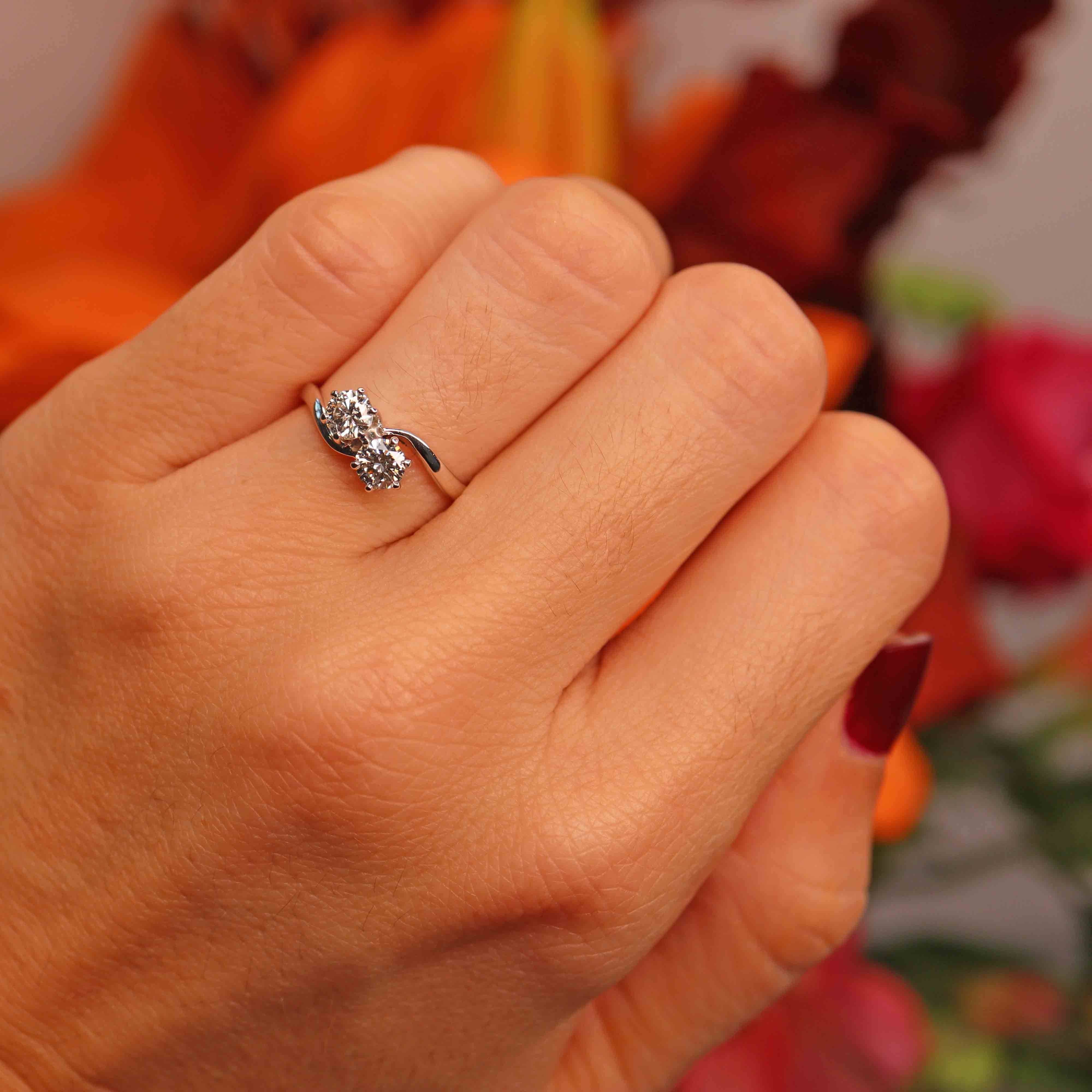 Ellibelle Jewellery Vintage Diamond 18ct White Gold Toi et Moi Crossover Ring (0.50cts)