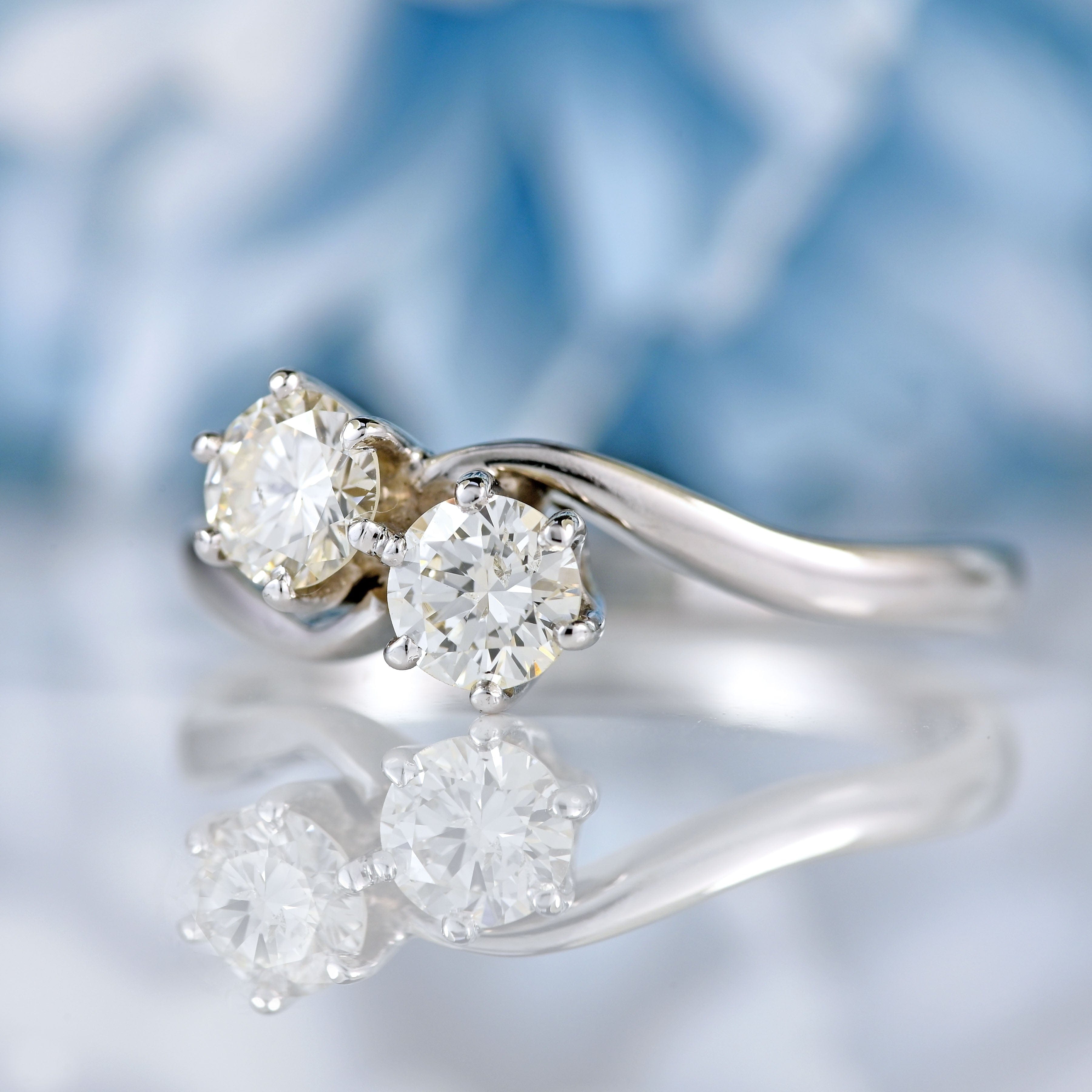 Ellibelle Jewellery Vintage Diamond 18ct White Gold Toi et Moi Crossover Ring (0.50cts)