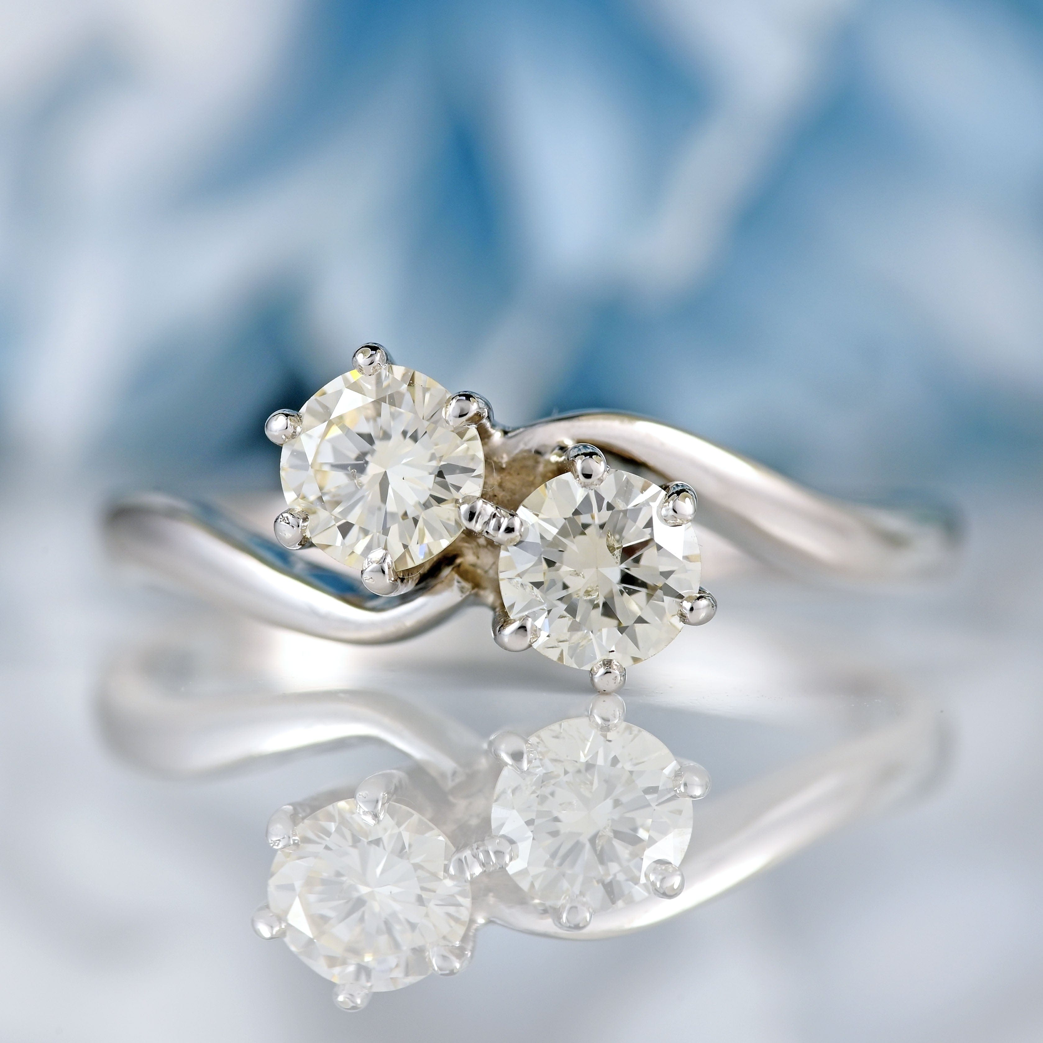 Ellibelle Jewellery Vintage Diamond 18ct White Gold Toi et Moi Crossover Ring (0.50cts)