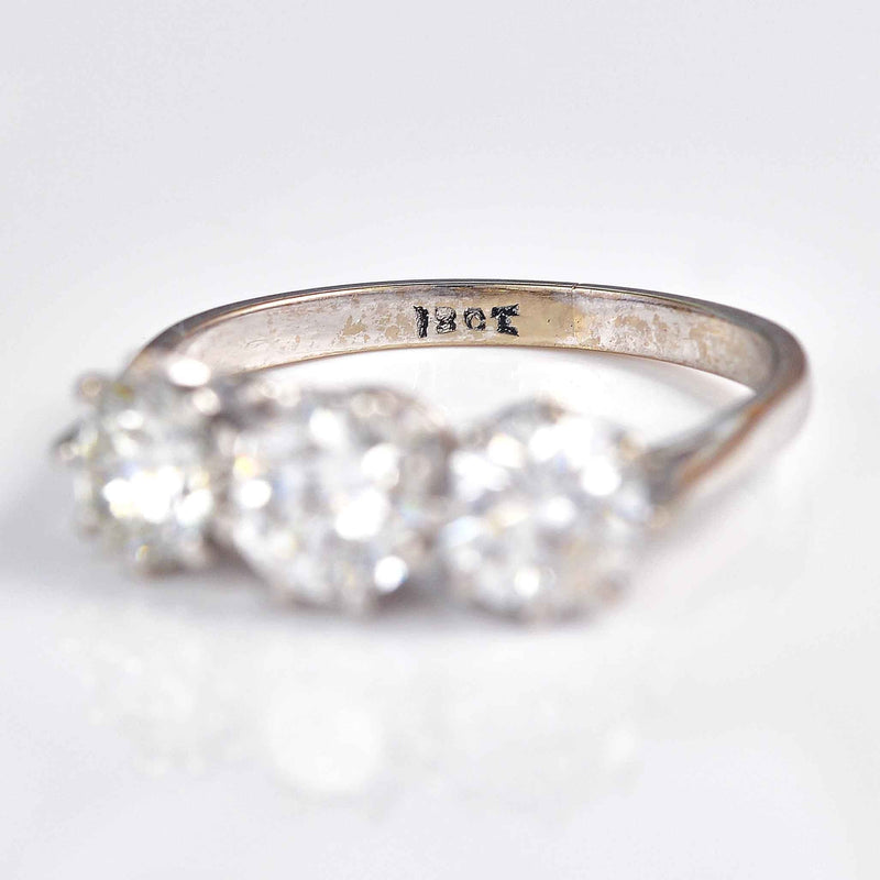 Ellibelle Jewellery Vintage Diamond 18ct White Trilogy Engagement Ring (1.60cts)