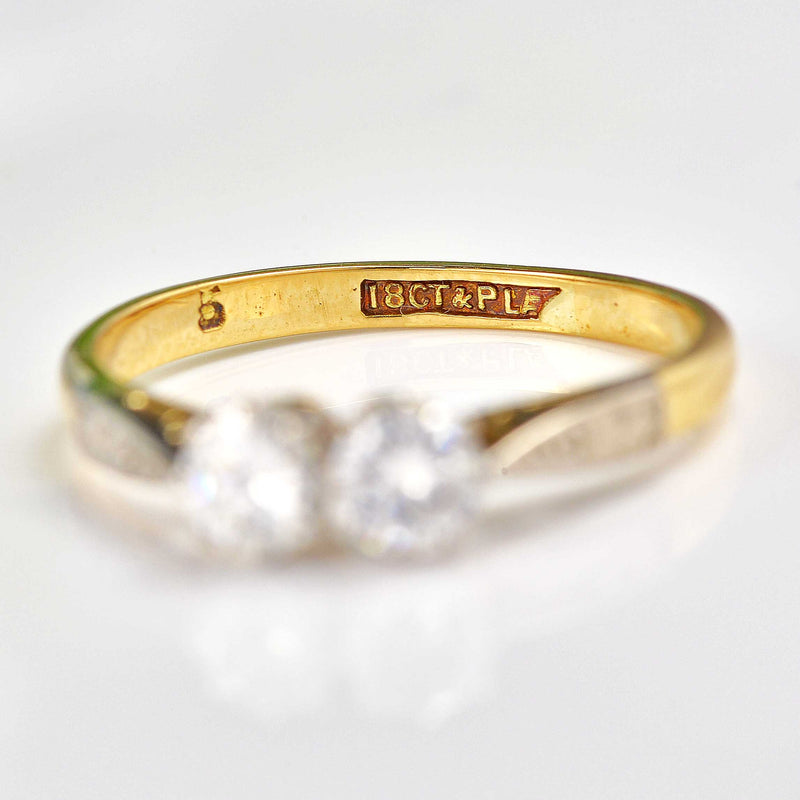 Ellibelle Jewellery Vintage Diamond Gold & Platinum Two-Stone Ring (0.50cts)