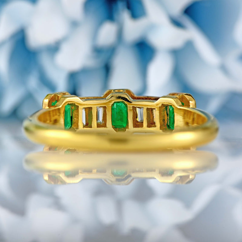 Ellibelle Jewellery Vintage Emerald & Baguette Diamond 18ct Gold Seven-Stone Ring
