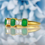 Ellibelle Jewellery Vintage Emerald & Baguette Diamond 18ct Gold Seven-Stone Ring