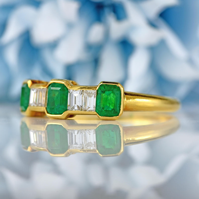 Ellibelle Jewellery Vintage Emerald & Baguette Diamond 18ct Gold Seven-Stone Ring