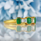 Ellibelle Jewellery Vintage Emerald & Baguette Diamond 18ct Gold Seven-Stone Ring