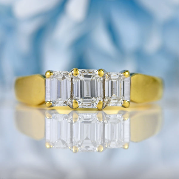 Ellibelle Jewellery Vintage Emerald-Cut Diamond 18ct Gold Three-Stone Engagement Ring (1.00ct)