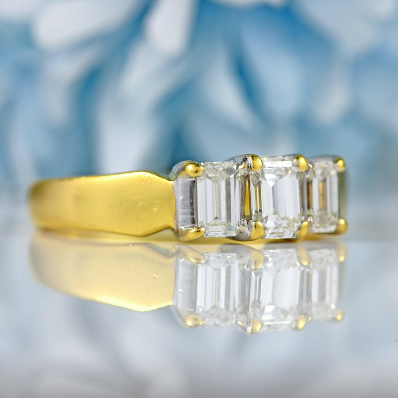 Ellibelle Jewellery Vintage Emerald-Cut Diamond 18ct Gold Three-Stone Engagement Ring (1.00ct)