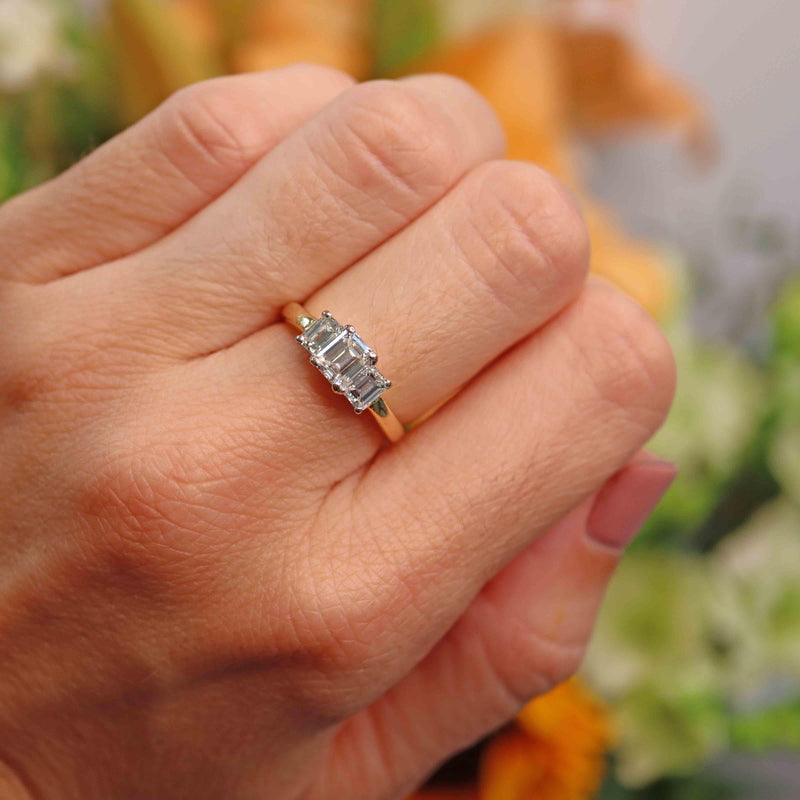 Ellibelle Jewellery Vintage Emerald-Cut Diamond 18ct Gold Three-Stone Engagement Ring (1.25cts)