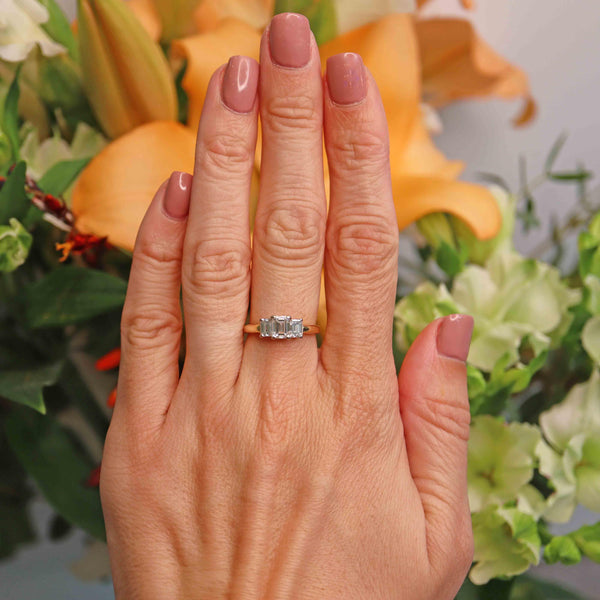 Ellibelle Jewellery Vintage Emerald-Cut Diamond 18ct Gold Three-Stone Engagement Ring (1.25cts)