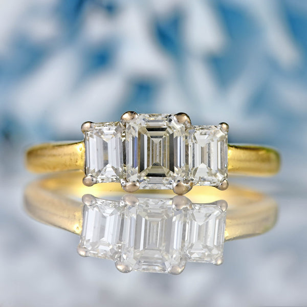 Ellibelle Jewellery Vintage Emerald-Cut Diamond 18ct Gold Three-Stone Engagement Ring (1.25cts)