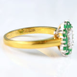 Ellibelle Jewellery Vintage Emerald-Cut Diamond & Emerald 18ct Gold Cluster Ring