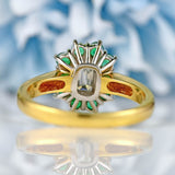 Ellibelle Jewellery Vintage Emerald-Cut Diamond & Emerald 18ct Gold Cluster Ring