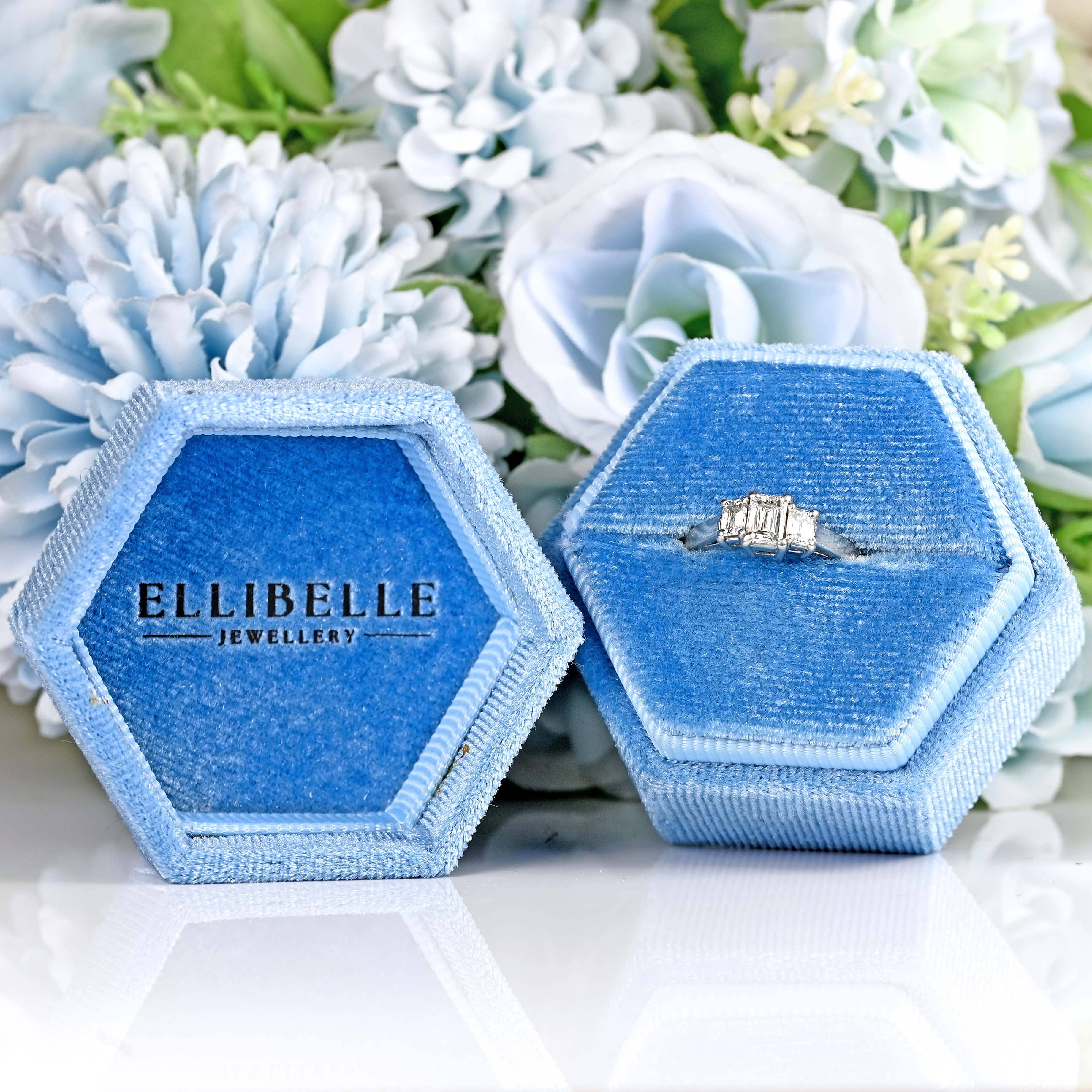 Ellibelle Jewellery Vintage Emerald-Cut Diamond Platinum Three-Stone Engagement Ring (0.75cts)