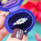 Ellibelle Jewellery Vintage Emerald-Cut Diamond Platinum Three-Stone Engagement Ring (0.75cts)