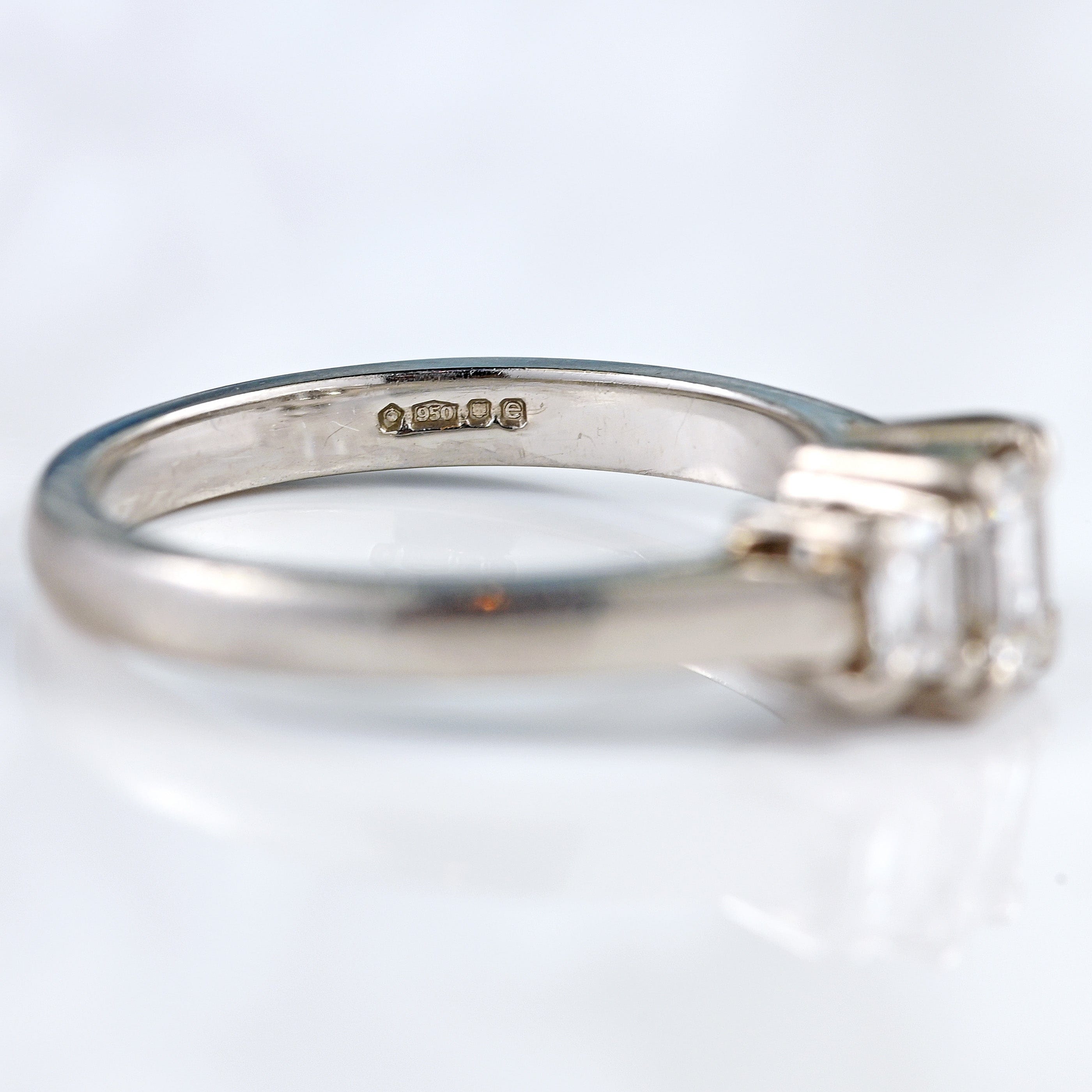 Ellibelle Jewellery Vintage Emerald-Cut Diamond Platinum Three-Stone Engagement Ring (0.75cts)