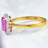 Ellibelle Jewellery Vintage Emerald-Cut Pink Sapphire & Diamond 18ct Gold Cluster Engagement Ring