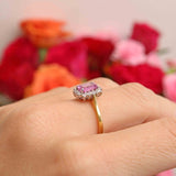 Ellibelle Jewellery Vintage Emerald-Cut Pink Sapphire & Diamond 18ct Gold Cluster Engagement Ring