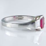 Ellibelle Jewellery Vintage Emerald-Cut Ruby & Baguette Diamond 18ct White Gold Three-Stone Ring