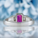 Ellibelle Jewellery Vintage Emerald-Cut Ruby & Baguette Diamond 18ct White Gold Three-Stone Ring