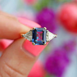 Ellibelle Jewellery Vintage Emerald-Cut Sapphire & Trillion-Cut Diamond 18ct Gold Three-Stone Ring