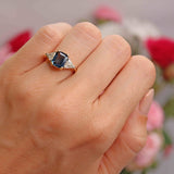 Ellibelle Jewellery Vintage Emerald-Cut Sapphire & Trillion-Cut Diamond 18ct Gold Three-Stone Ring
