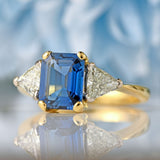 Ellibelle Jewellery Vintage Emerald-Cut Sapphire & Trillion-Cut Diamond 18ct Gold Three-Stone Ring
