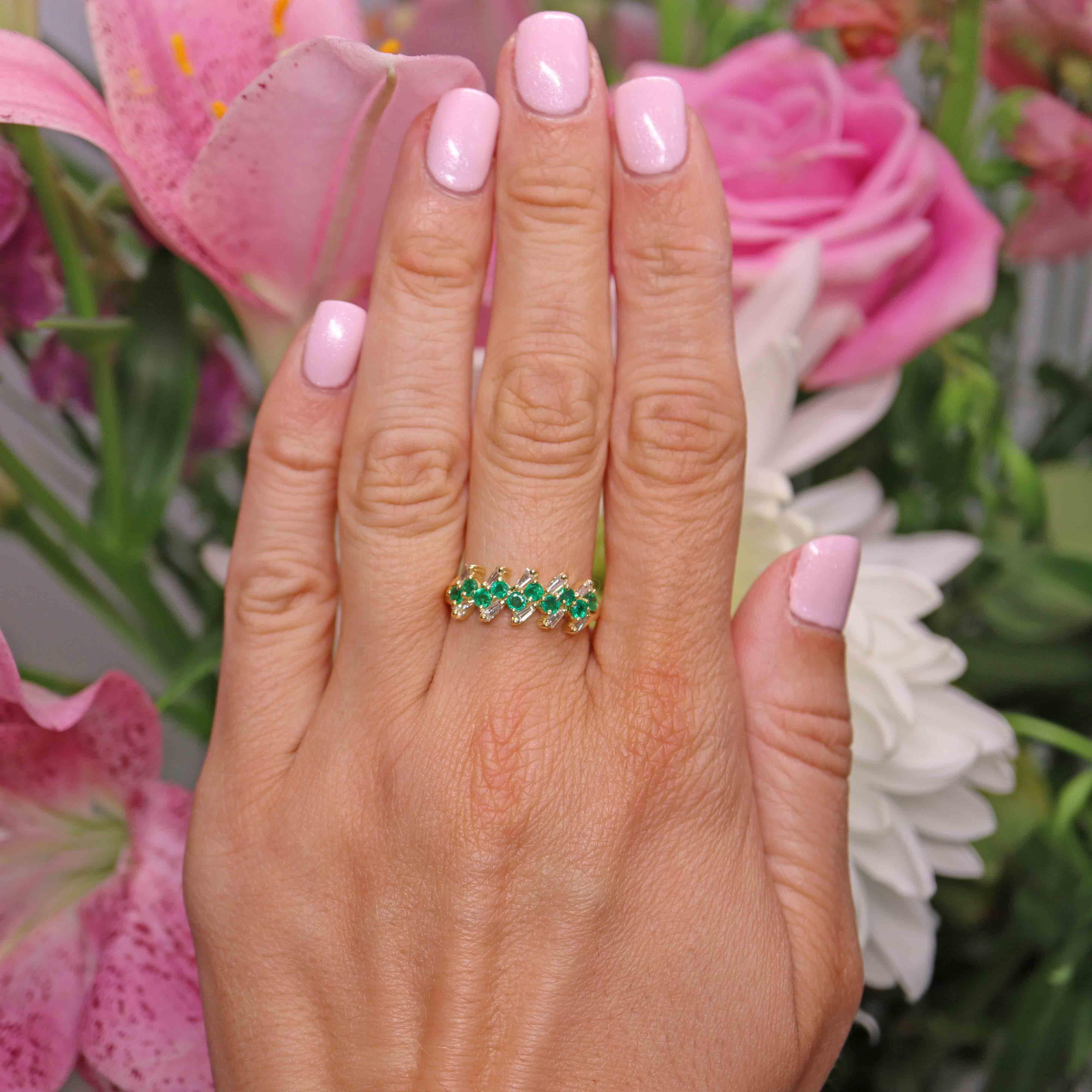 Ellibelle Jewellery Vintage Emerald & Diamond 18ct Gold Band Ring