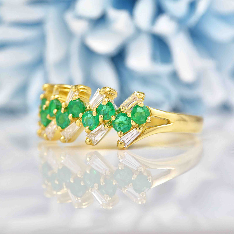 Ellibelle Jewellery Vintage Emerald & Diamond 18ct Gold Band Ring