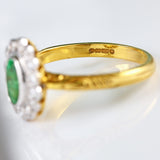 Ellibelle Jewellery Vintage Emerald & Diamond 18ct Gold Bezel-Set Oval Cluster Ring