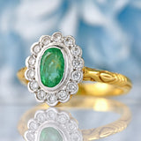 Ellibelle Jewellery Vintage Emerald & Diamond 18ct Gold Bezel-Set Oval Cluster Ring