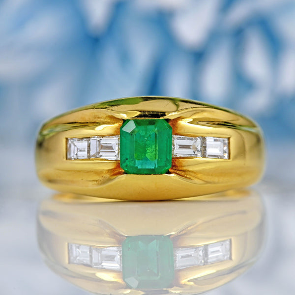 Ellibelle Jewellery Vintage Emerald & Diamond 18ct Gold Bombe Dress Ring