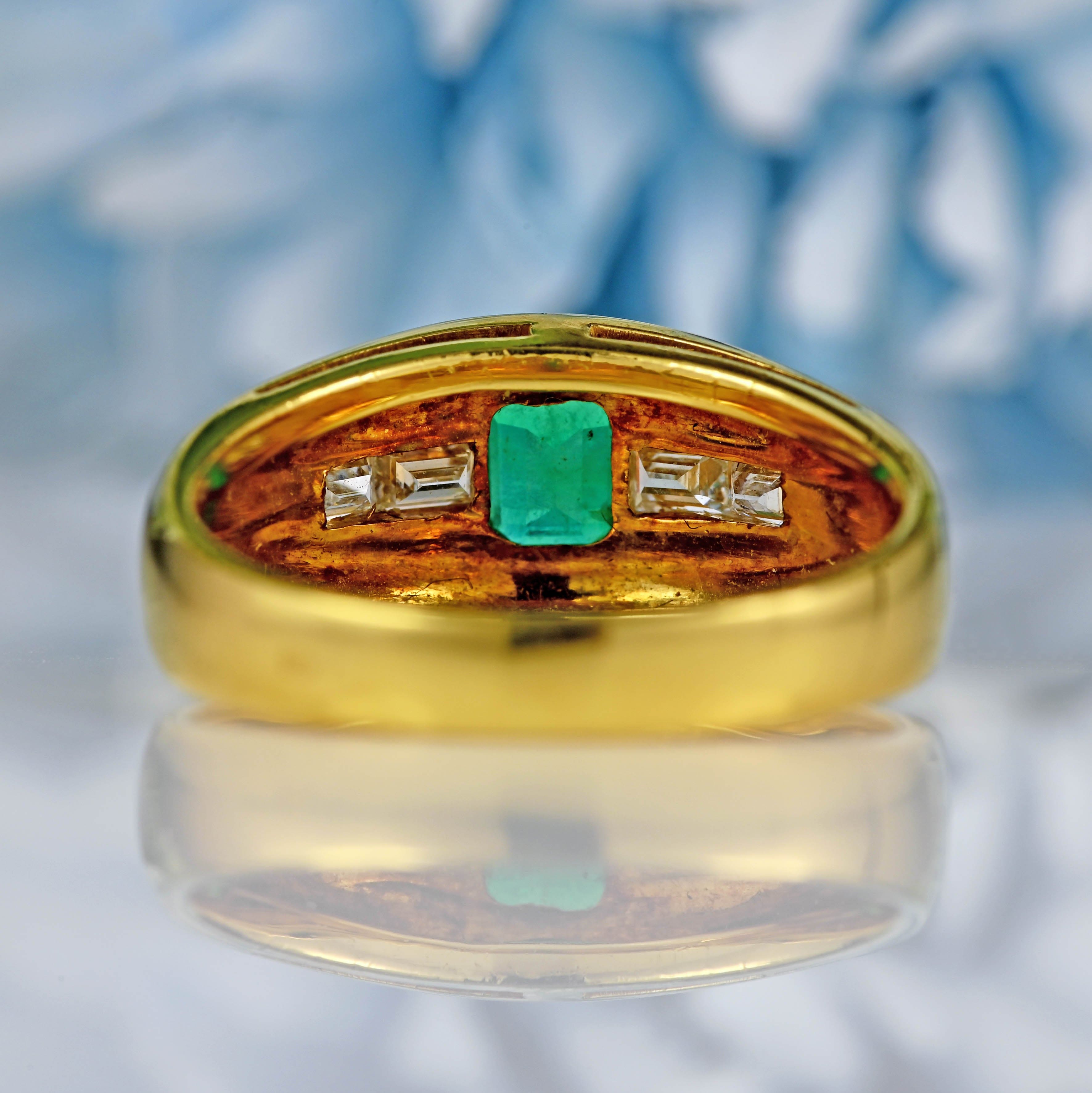 Ellibelle Jewellery Vintage Emerald & Diamond 18ct Gold Bombe Dress Ring