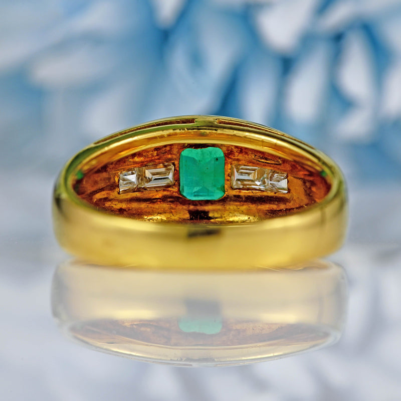 Ellibelle Jewellery Vintage Emerald & Diamond 18ct Gold Bombe Dress Ring