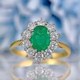 Ellibelle Jewellery Vintage Emerald & Diamond 18ct Gold Cluster Engagement Ring (1.20ct)