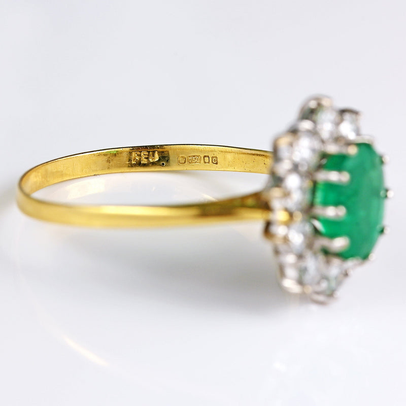 Ellibelle Jewellery Vintage Emerald & Diamond 18ct Gold Cluster Engagement Ring (1.20ct)