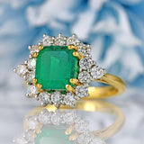 Ellibelle Jewellery Vintage Emerald & Diamond 18ct Gold Cluster Engagement Ring (2.56ct)