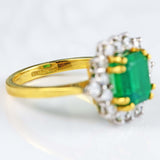 Ellibelle Jewellery Vintage Emerald & Diamond 18ct Gold Cluster Engagement Ring (2.56ct)