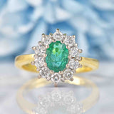 Ellibelle Jewellery Vintage Emerald & Diamond 18ct Gold Cluster Engagement Ring