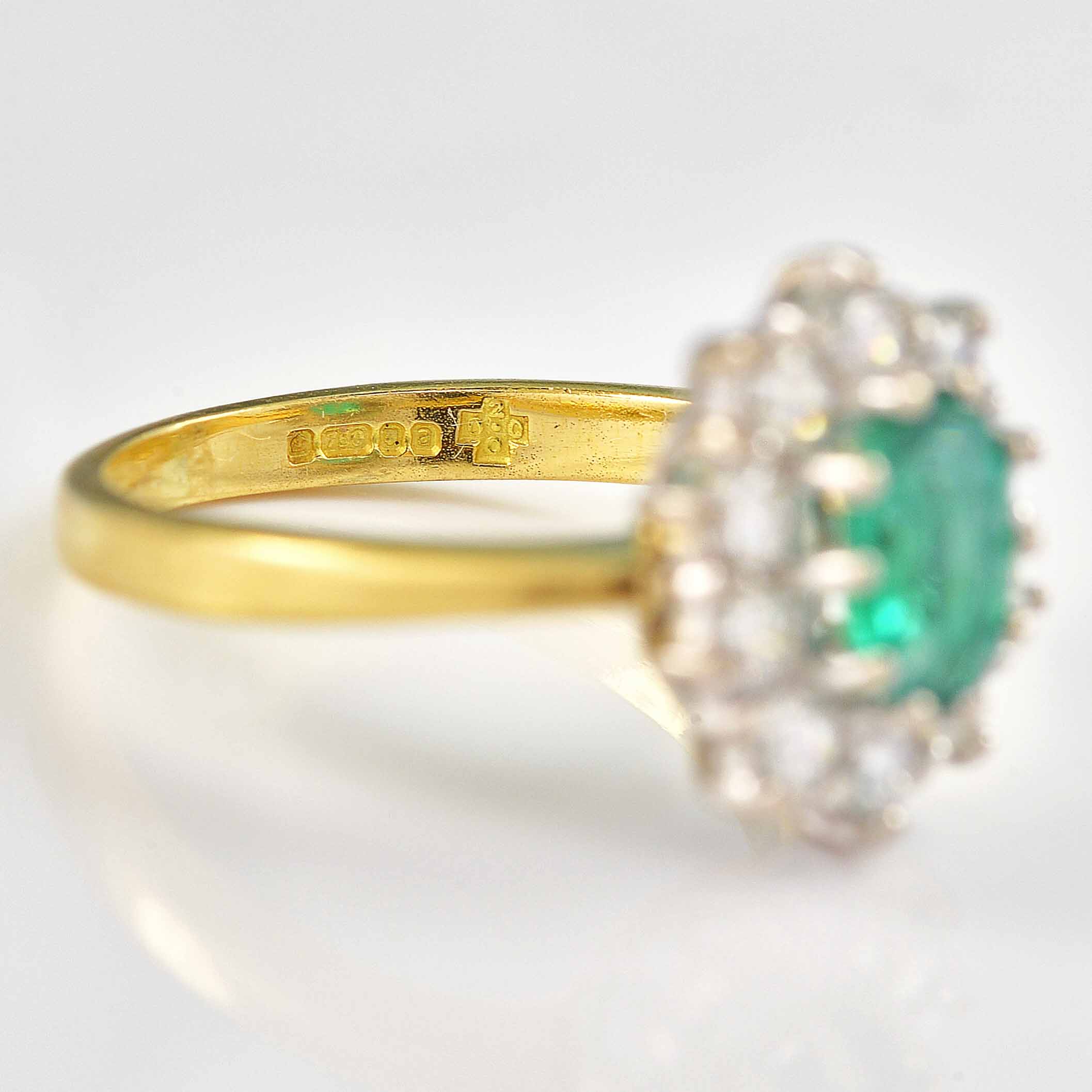 Ellibelle Jewellery Vintage Emerald & Diamond 18ct Gold Cluster Engagement Ring