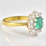 Ellibelle Jewellery Vintage Emerald & Diamond 18ct Gold Cluster Engagement Ring