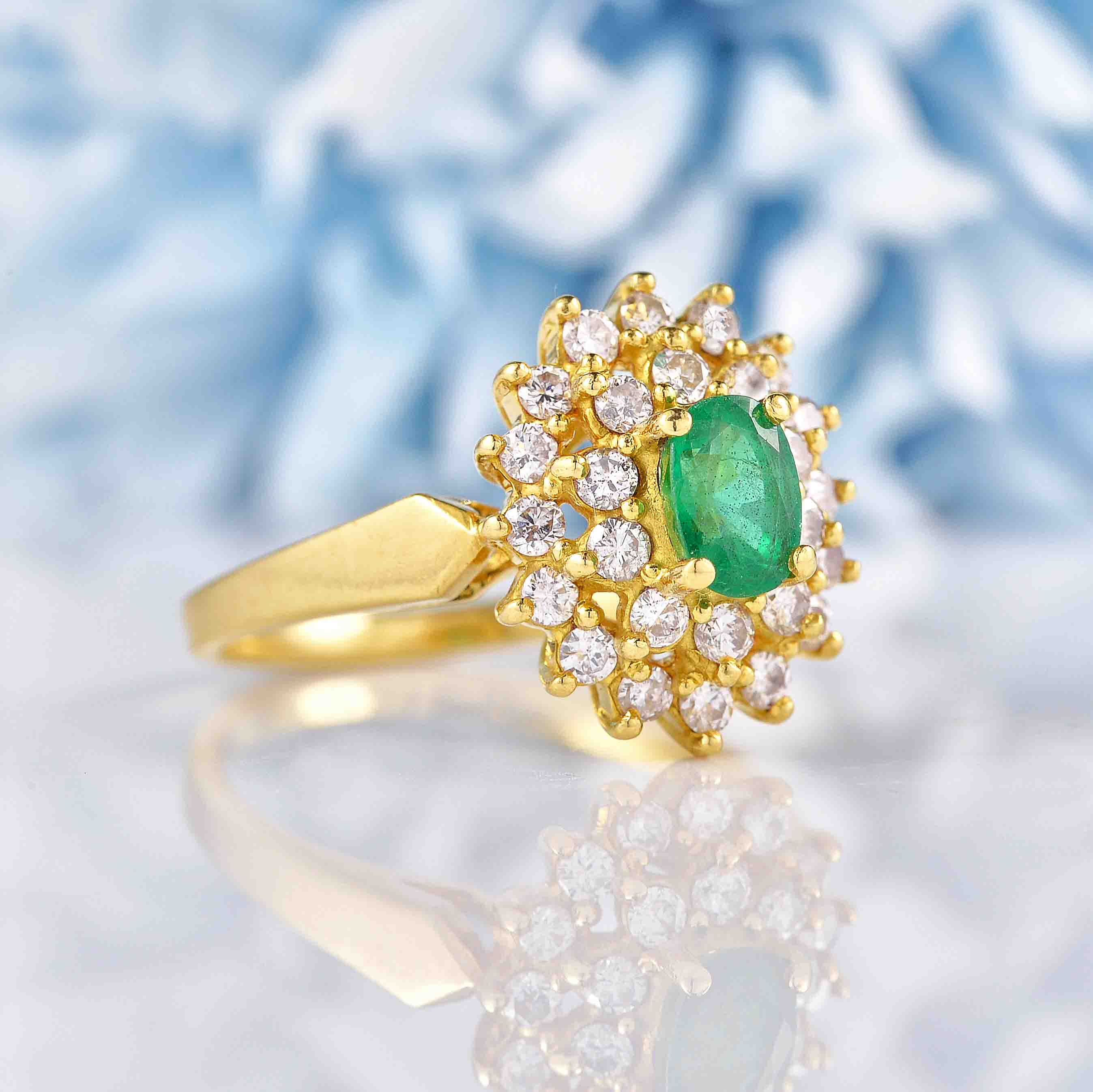 Ellibelle Jewellery Vintage Emerald & Diamond 18ct Gold Cluster Ring