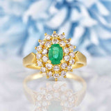 Ellibelle Jewellery Vintage Emerald & Diamond 18ct Gold Cluster Ring