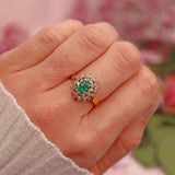 Ellibelle Jewellery Vintage Emerald & Diamond 18ct Gold Cluster Ring