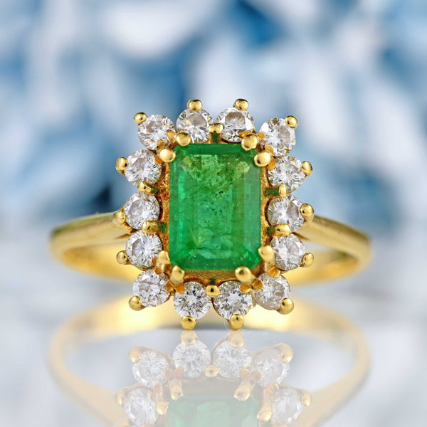 Ellibelle Jewellery Vintage Emerald & Diamond 18ct Gold Cluster Ring