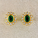 Ellibelle Jewellery Vintage Emerald & Diamond 18ct Gold Cluster Stud Earrings