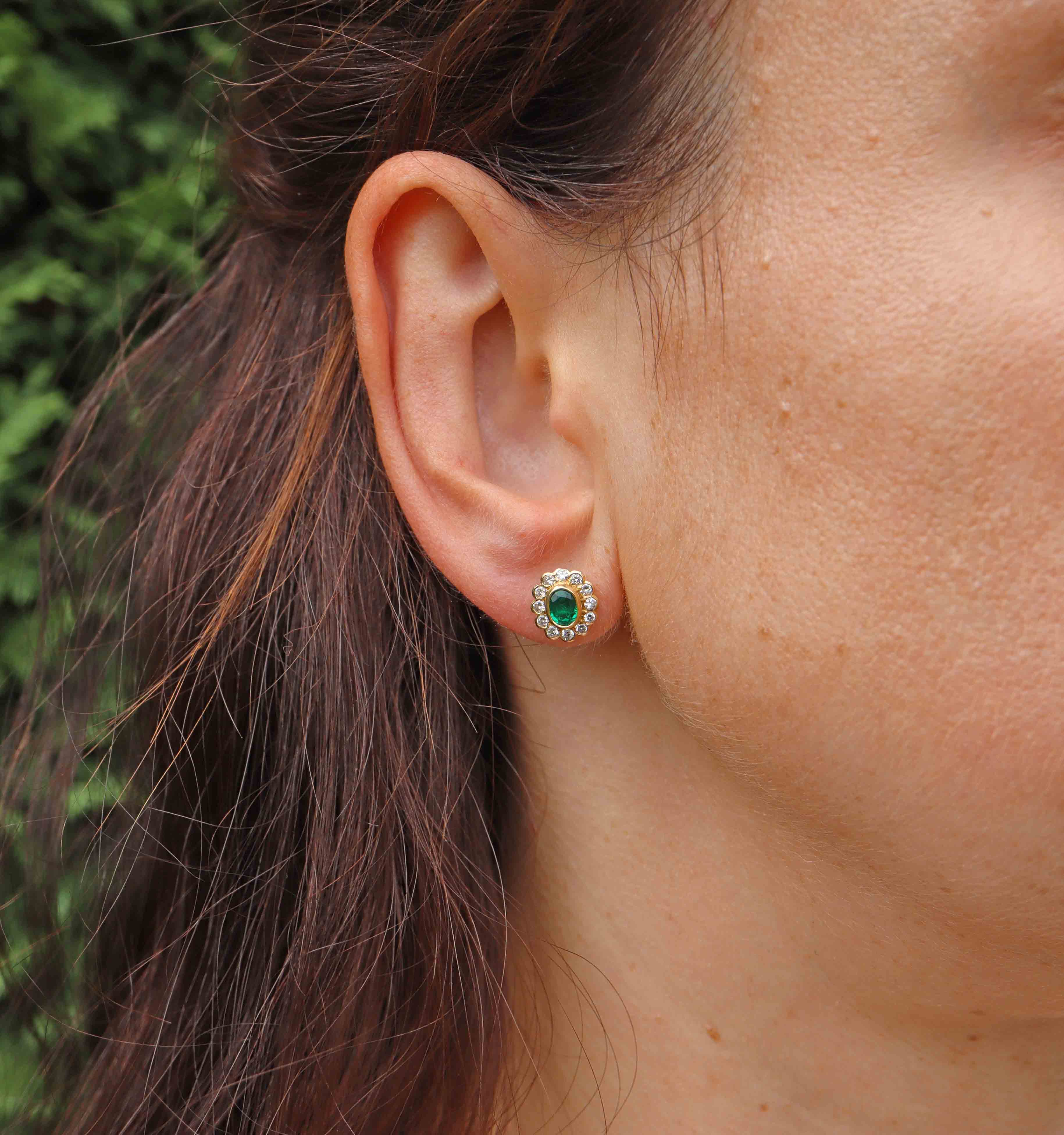 Ellibelle Jewellery Vintage Emerald & Diamond 18ct Gold Cluster Stud Earrings